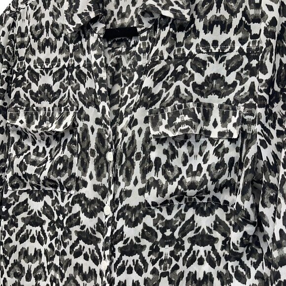 New York & Company Womens Leopard Print Button-Up Shirt Blouse SZ L - Picture 8 of 13